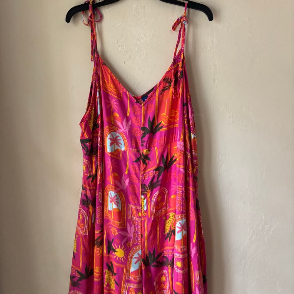 Old Navy Sleeveless Wide-Leg Jumpsuit Pink Tropical Beachy Size 3X - Picture 6 of 13